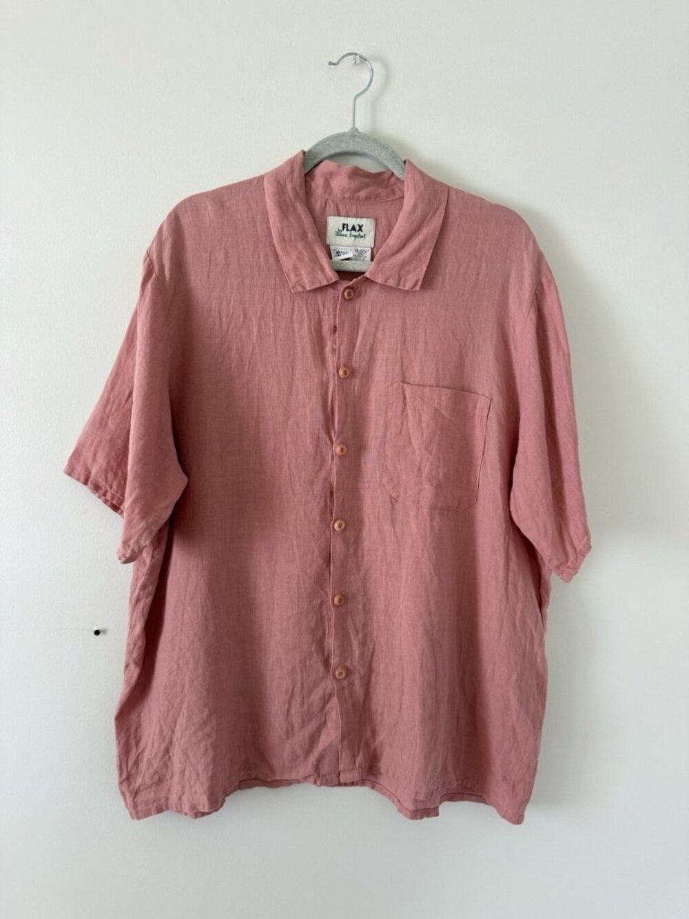 Flax 100% Linen Button Down Short Sleeve Pocket Shirt Lightweight Beach Men’s S